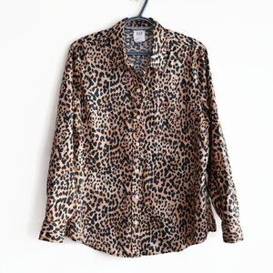 Size L - Animal Print Linen Blend Button Down Shirt - Gap